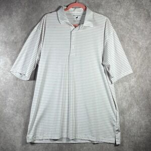 Horn Legend Performance Luxury Golf Polo Shirt Striped‎ White Red Mens XL Preppy